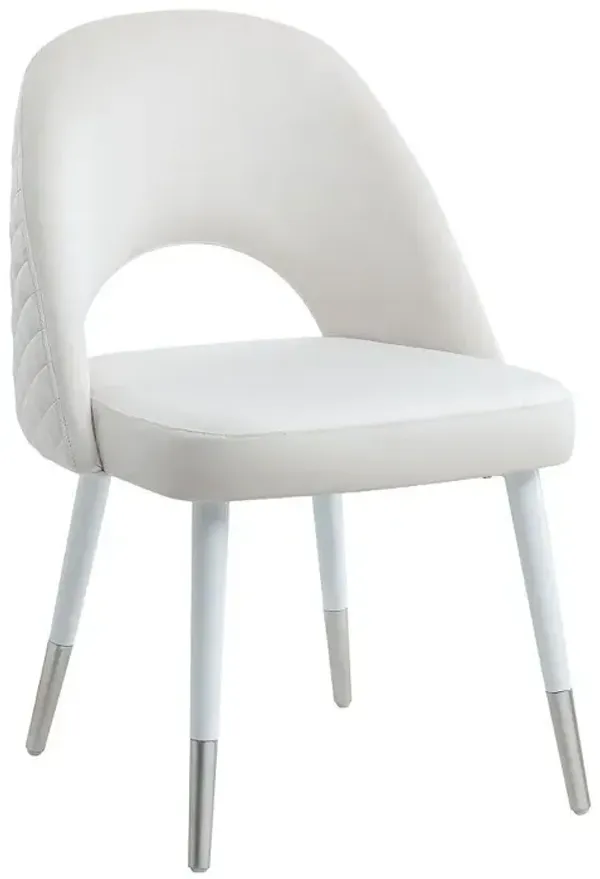 22 Inch Side Dining Chair Set of 2, Plush White Velvet, Metal and Wood Base - Benzara