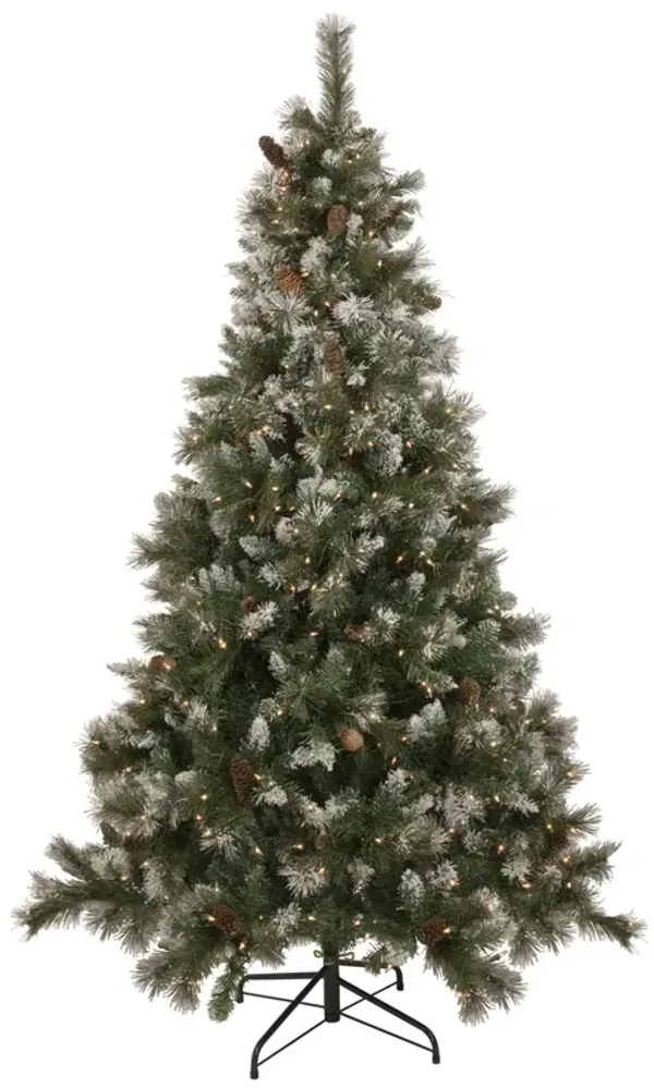 7.5' Pre-lit Snow Valley Pine Artificial Christmas Tree  Clear Lights