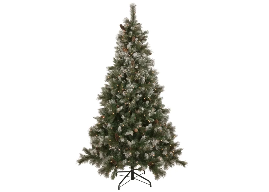 7.5' Pre-lit Snow Valley Pine Artificial Christmas Tree  Clear Lights