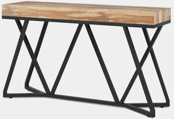 55 Inches Console Table, Farmhouse Sofa Table Wood Entryway Table with Unique Metal Base, Behind The Couch Table Foyer Table, Industrial Accent Table for Hallway, Living Room, Entrance
