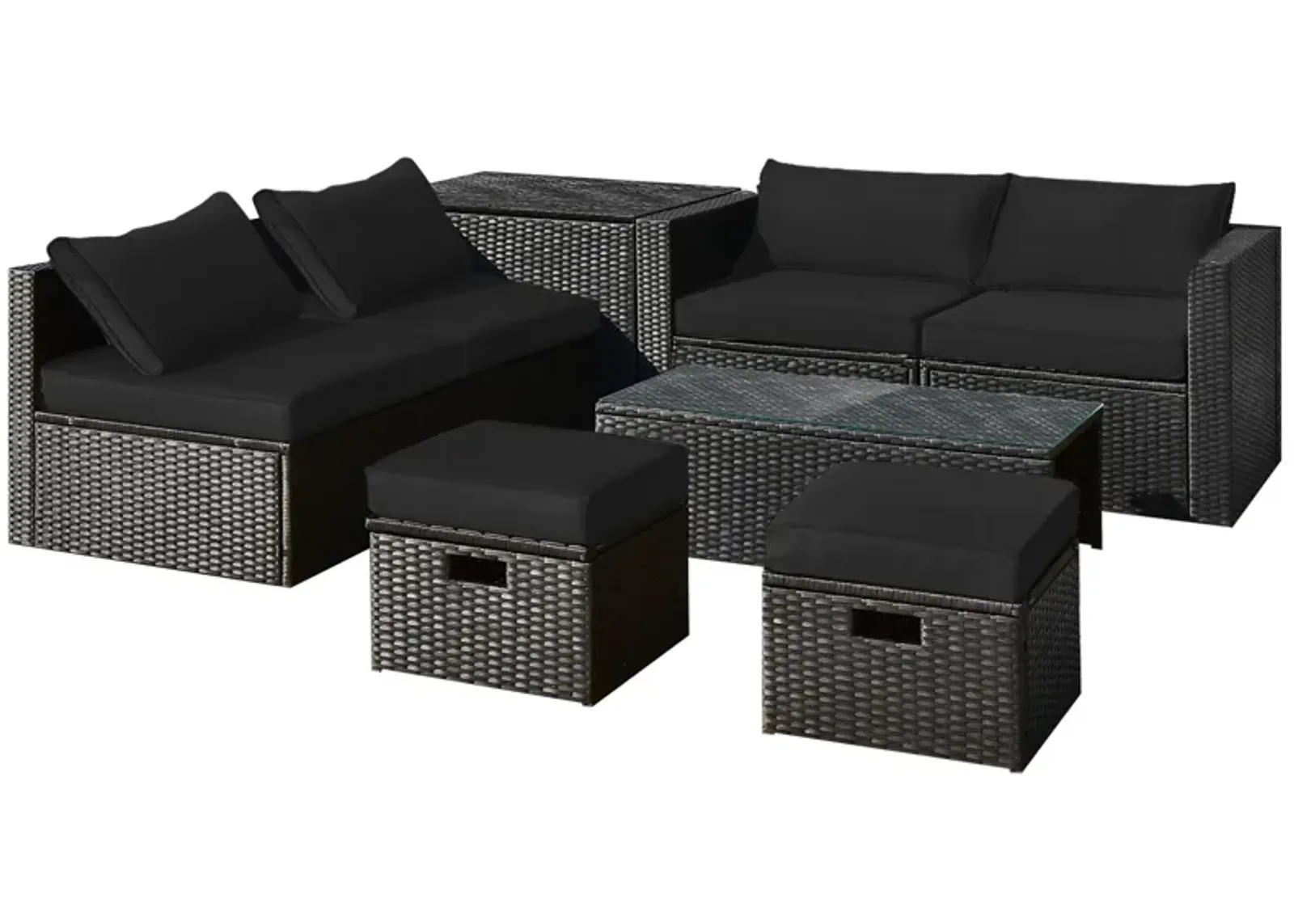 8 Pieces Patio Rattan Storage Table Furniture Set