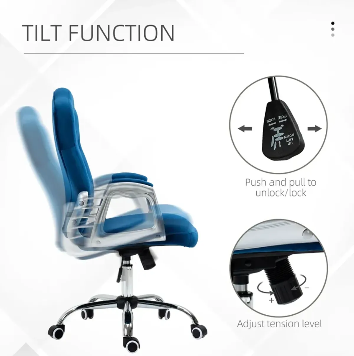 Velvet Office Chair Desk Chair with 360 Degree Swivel Wheels Adjustable Height Tilt Function