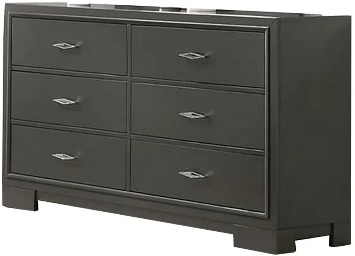 Benjara Aliso 58 Inch Wide Dresser Chest, 6 Drawers, Bracket Feet, Dark Gray