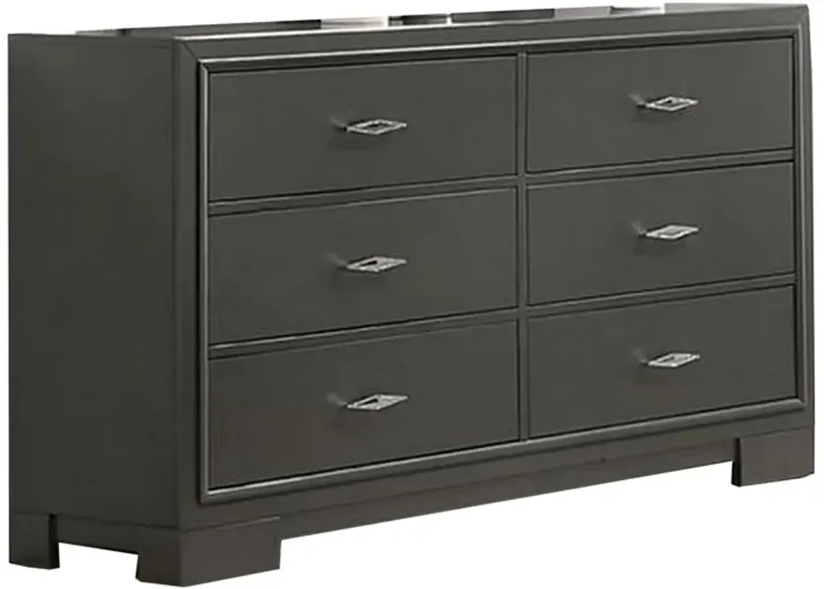 Benjara Aliso 58 Inch Wide Dresser Chest, 6 Drawers, Bracket Feet, Dark Gray