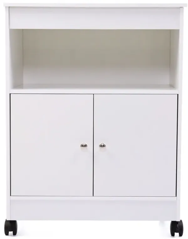Compact Kitchen Cabinet Cart for Microwave, MDF, White, Storage