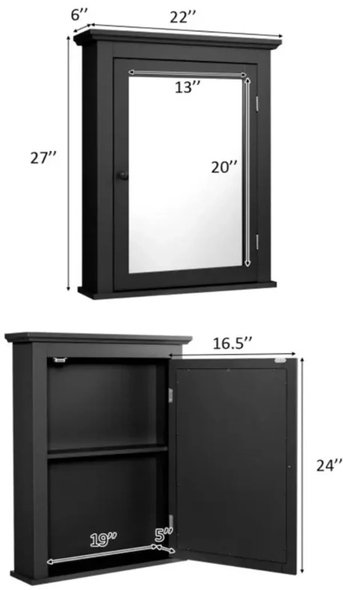 Hivvago Wall Mount Bathroom Cabinet with One Mirror Single Door Adjustable Shelves Retro Handle