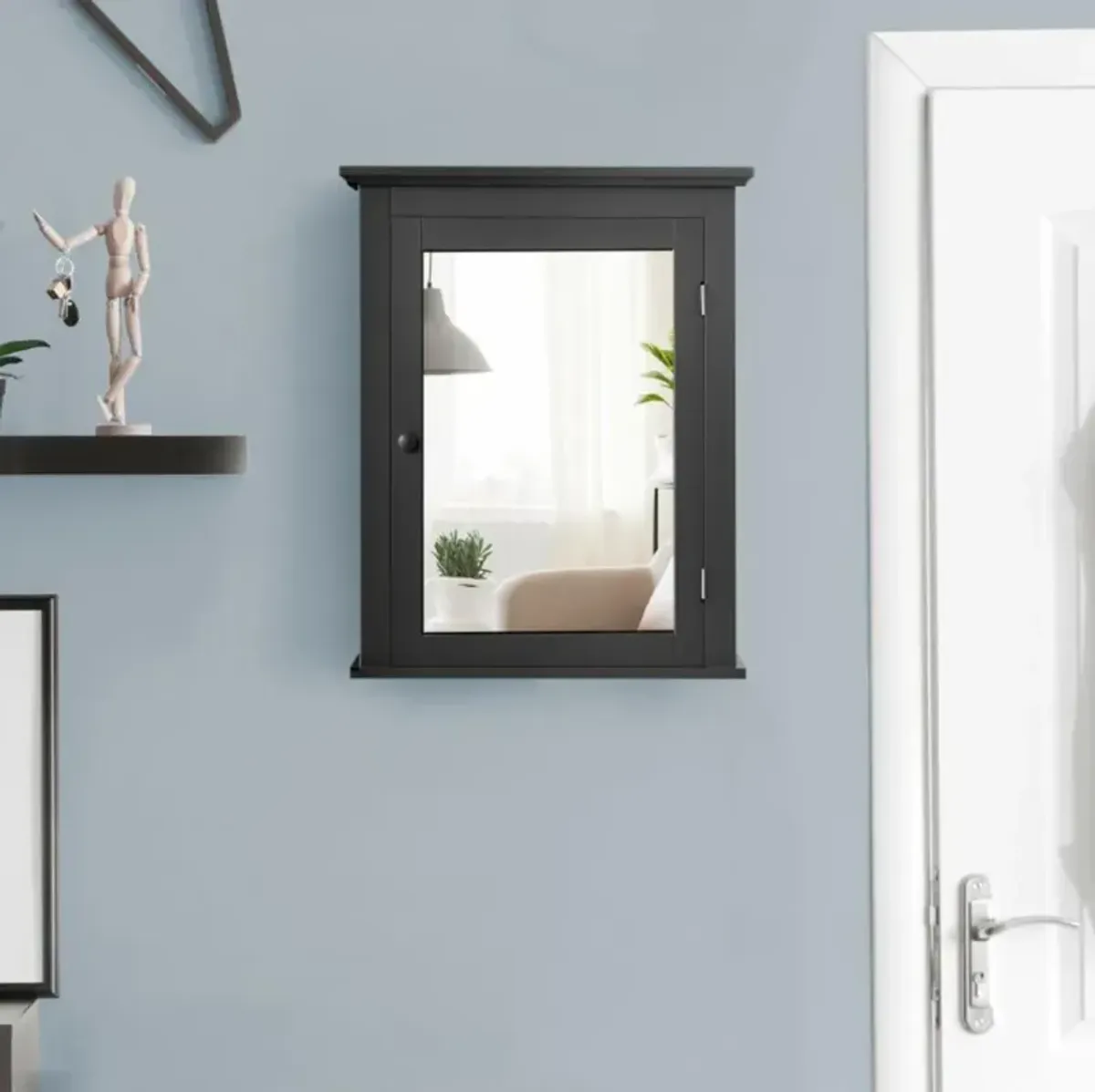 Hivvago Wall Mount Bathroom Cabinet with One Mirror Single Door Adjustable Shelves Retro Handle