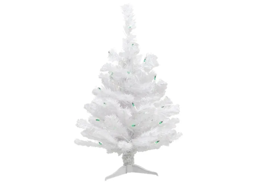 2' Pre-Lit Small White Pine Artificial Christmas Tree  Green Lights