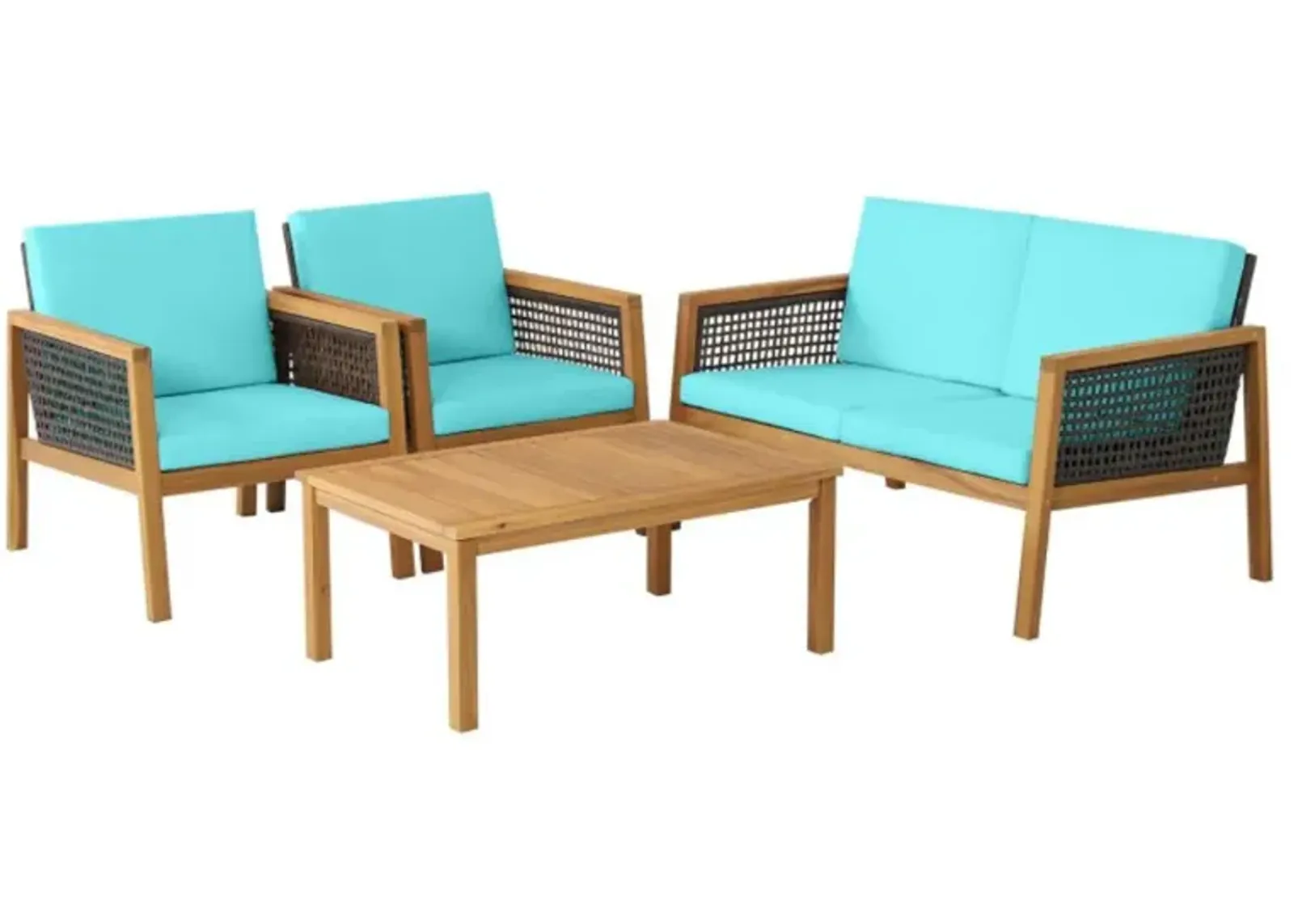 Hivvago 4 Pieces Patio Rattan Furniture Set with Removable Cushions