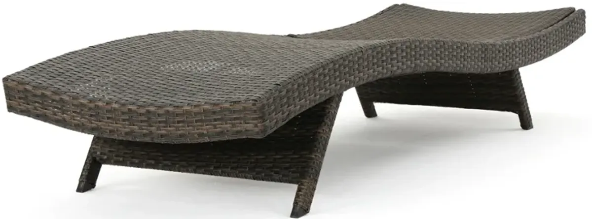 Mach Chaise Lounger, Mocha Brown Outdoor Rattan Wicker, Curved, 79 Inch