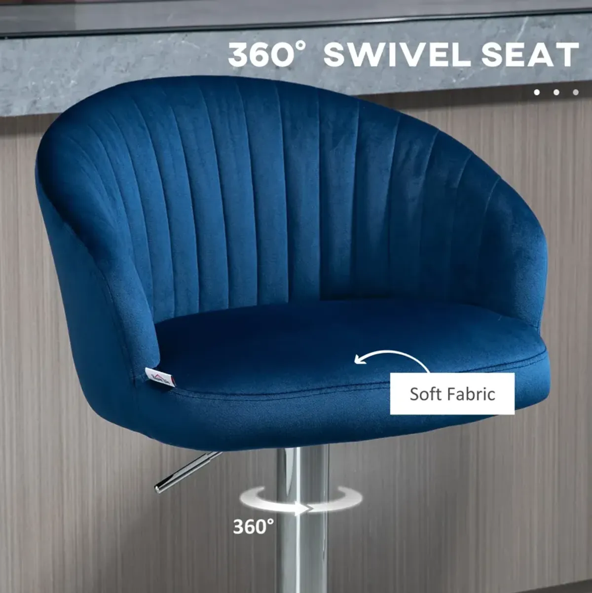 Blue Kitchen Seating: Modern Upholstered Swivel Barstools with Velvet Fabric