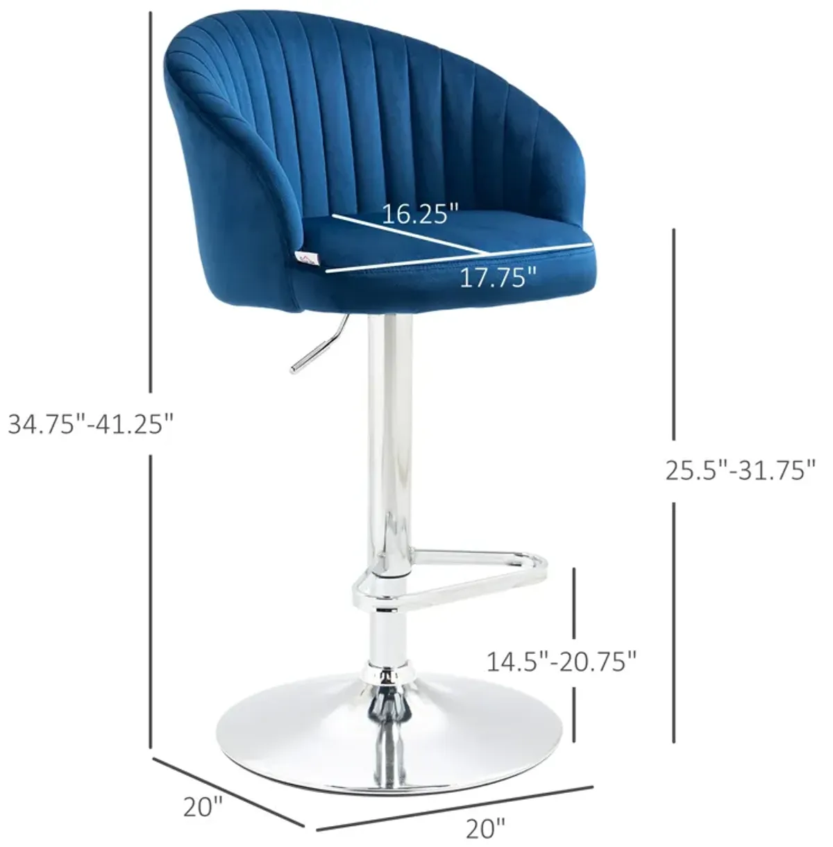 Blue Kitchen Seating: Modern Upholstered Swivel Barstools with Velvet Fabric