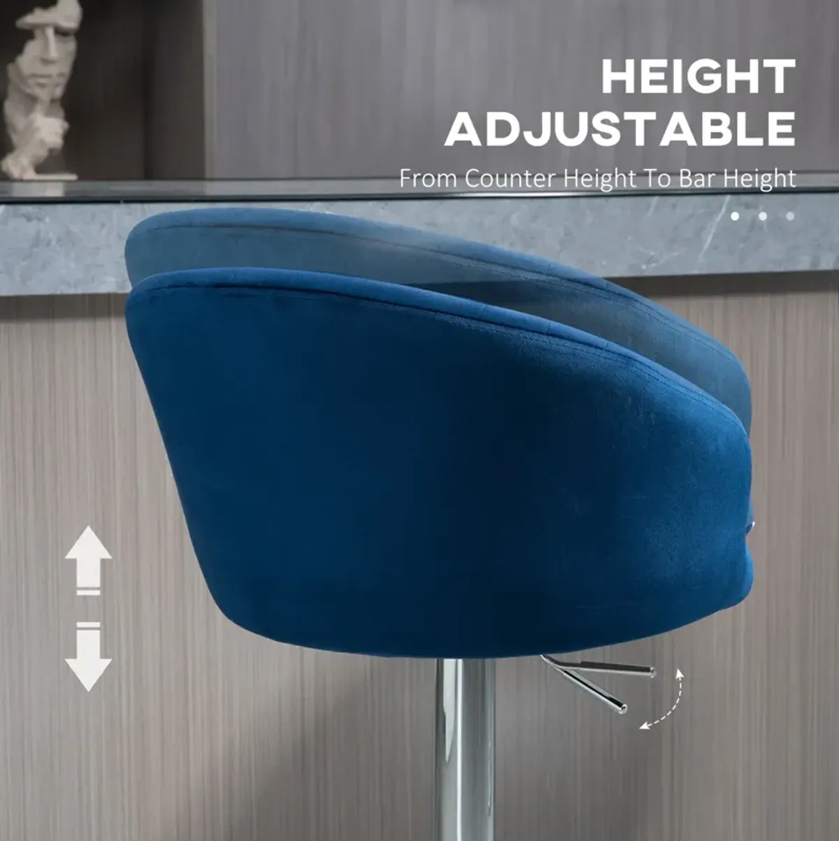 Blue Kitchen Seating: Modern Upholstered Swivel Barstools with Velvet Fabric