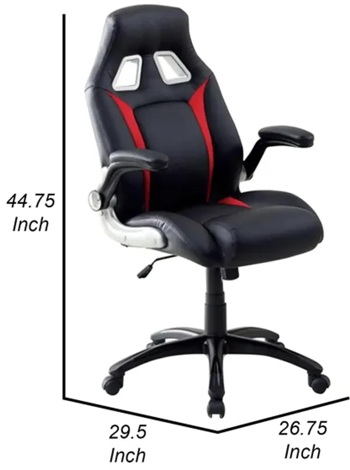 Leatherette Gaming Chair with Padded Armrests and Adjustable Height, Black-Benzara