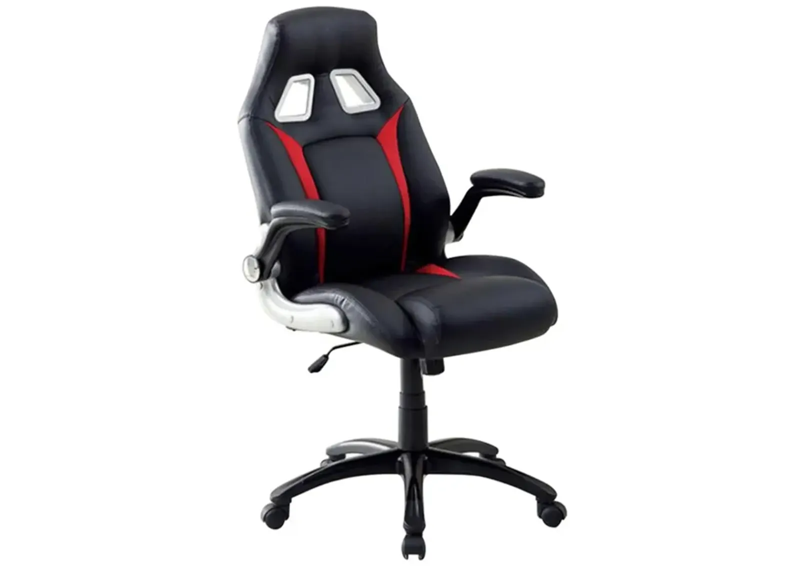 Leatherette Gaming Chair with Padded Armrests and Adjustable Height, Black-Benzara