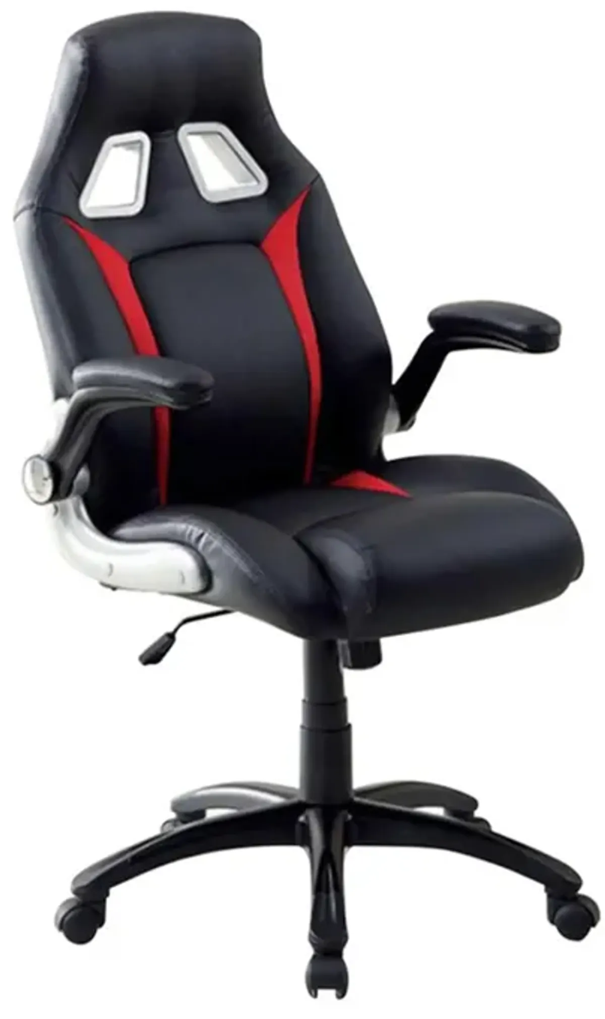 Leatherette Gaming Chair with Padded Armrests and Adjustable Height, Black-Benzara