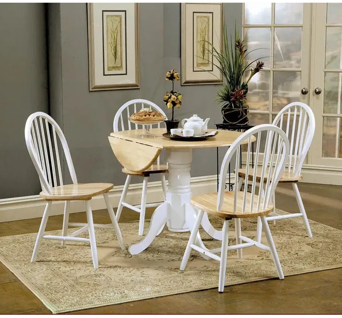 Coaster Co. of America Allison Drop Leaf Round Dining Table Natural Brown and White