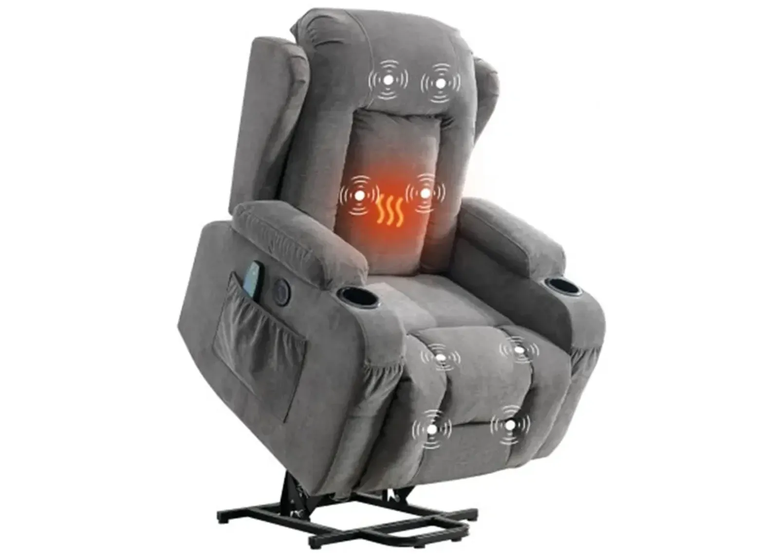 35.43 in. W Fabric Recliner with Remote Control, Tufted and Storage