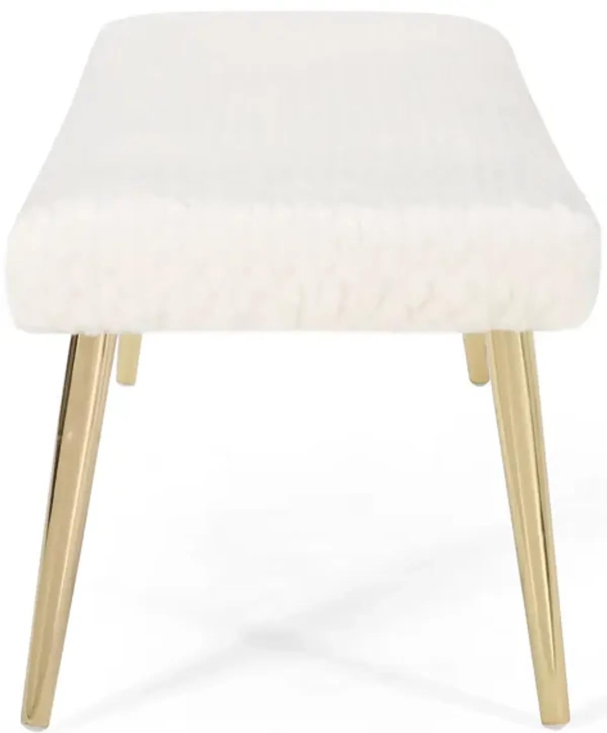 Modern Glam Faux Fur Bench with Gold Tapered Legs