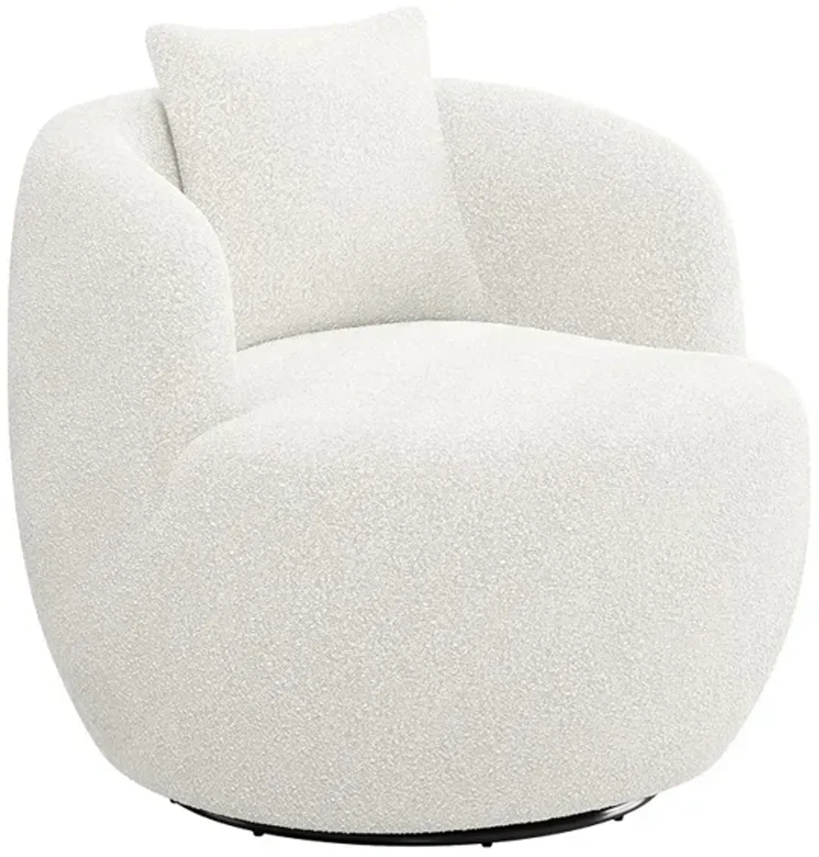 BELLEZE Wide Swivel Barrel Chair, Modern Round Boucle Swivel Armchair Curved Backrest Upholstered 360�Swivel Sofa Accent Chair with Pillow, Comfy Swivel Accent Chair for Living Room -Francisco (White)