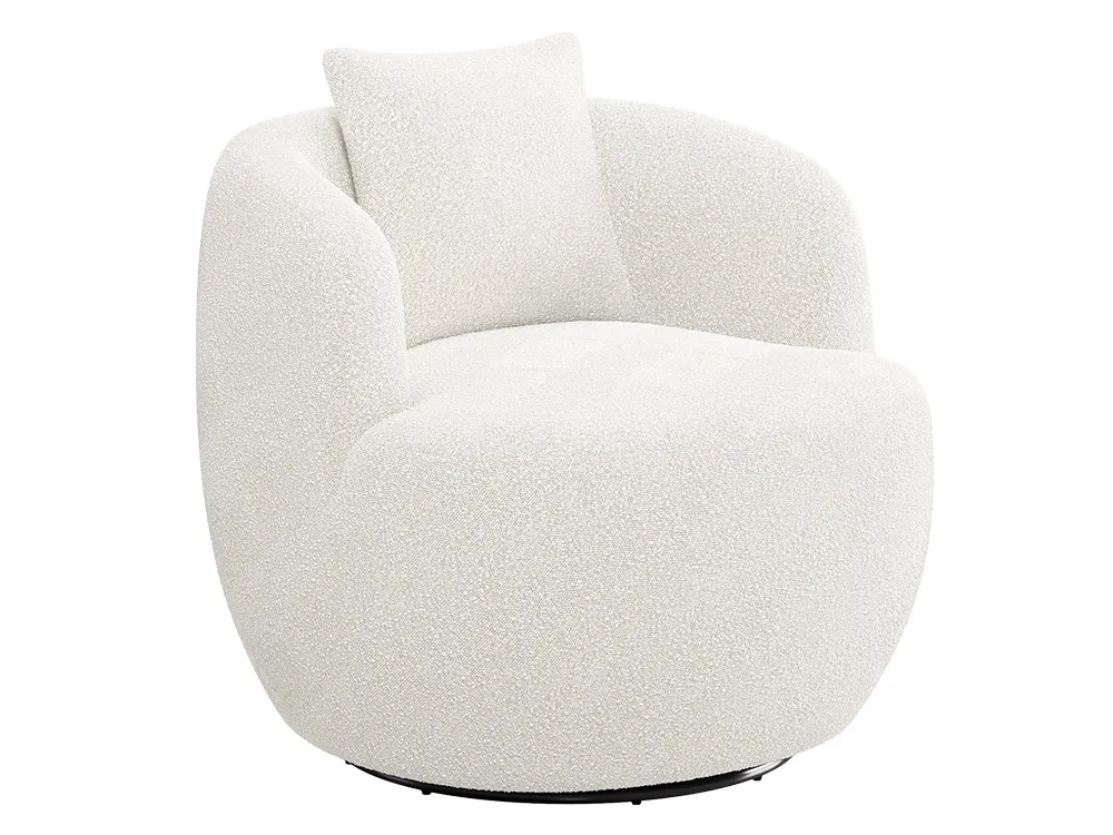 BELLEZE Wide Swivel Barrel Chair, Modern Round Boucle Swivel Armchair Curved Backrest Upholstered 360�Swivel Sofa Accent Chair with Pillow, Comfy Swivel Accent Chair for Living Room -Francisco (White)