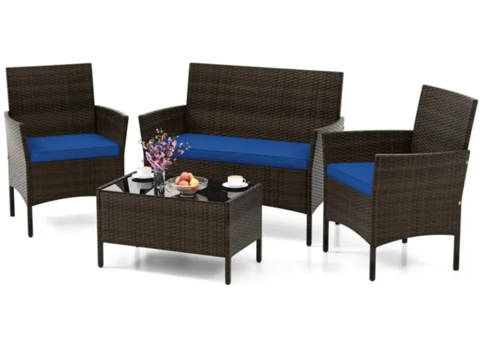 Hivvago 4 Piece Patio Rattan Conversation Set with Cozy Seat Cushions