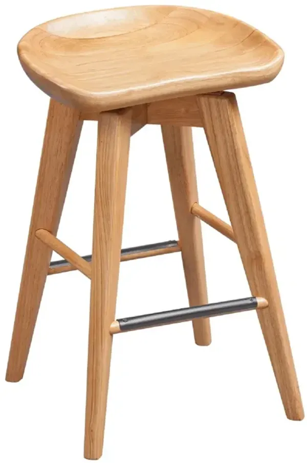 Esme 24 Inch Swivel Counter Stool with Contour Seat, Wood, Natural Brown-Benzara
