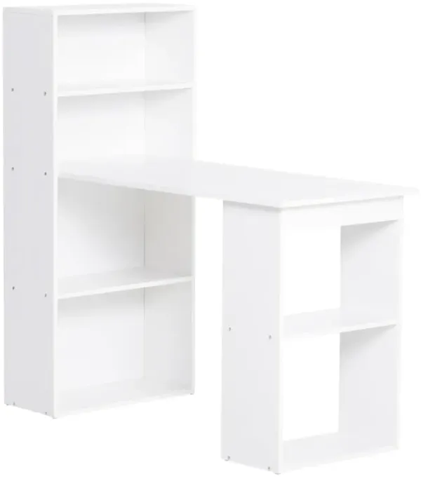 White Multitasking Desk: Modern Computer Workstation with 6-Tier Shelves