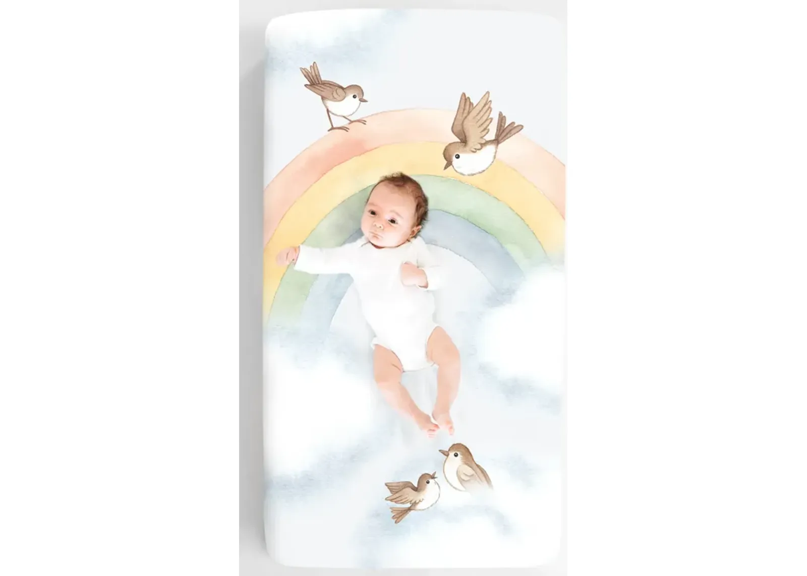 Rainbow and Birds 100% Cotton Fitted Crib Sheet