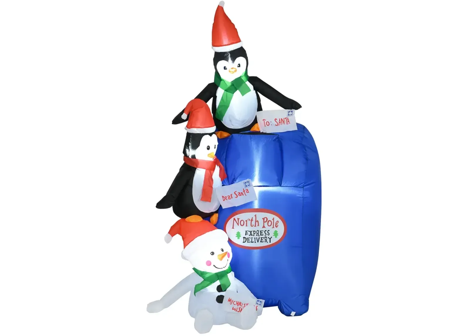 6' Inflatable Christmas Penguin w/ Mailbox, Blow-Up Outdoor Display w/ LEDs