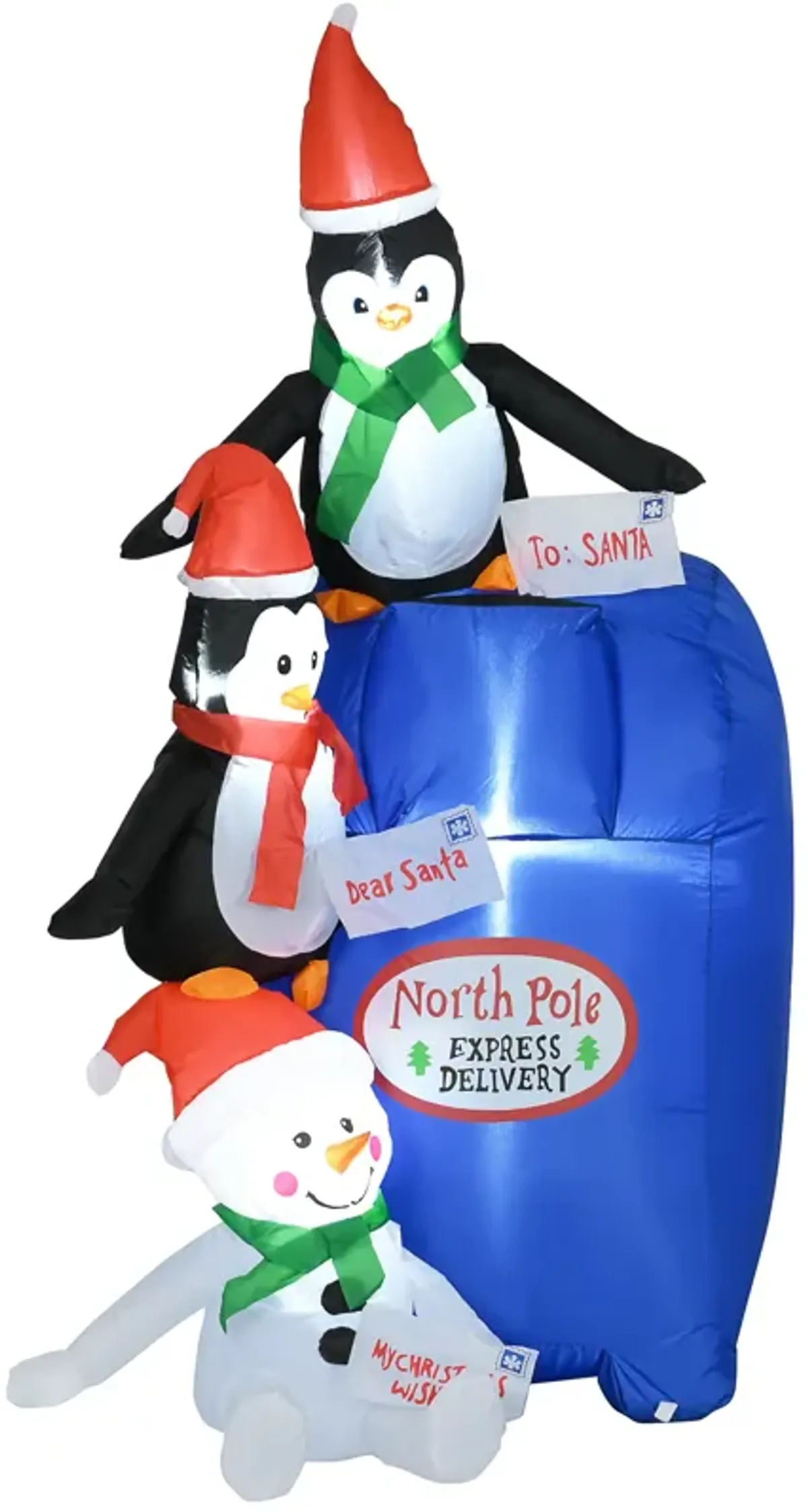 6' Inflatable Christmas Penguin w/ Mailbox, Blow-Up Outdoor Display w/ LEDs