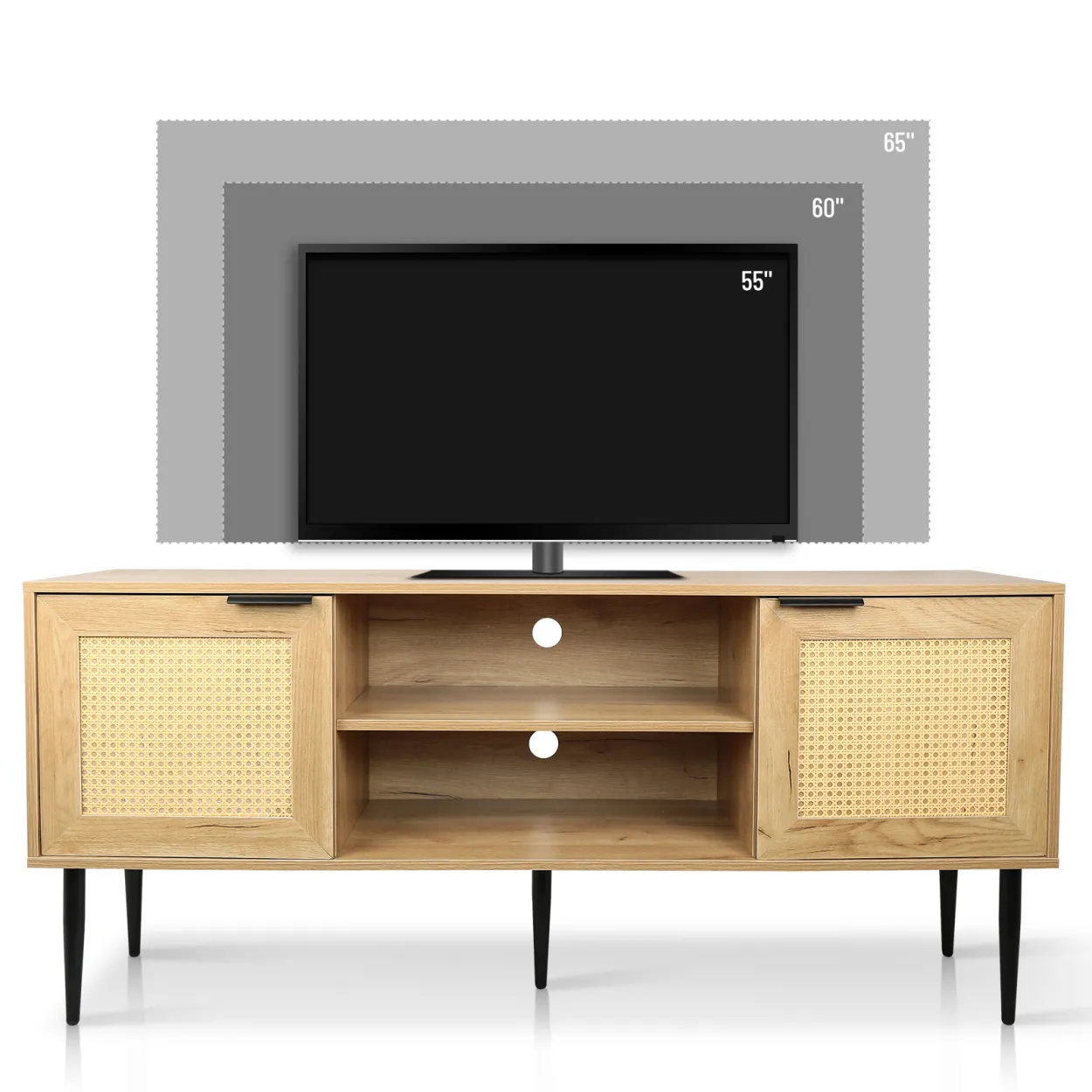 65" TV Stand with Rattan Doors and Shelves