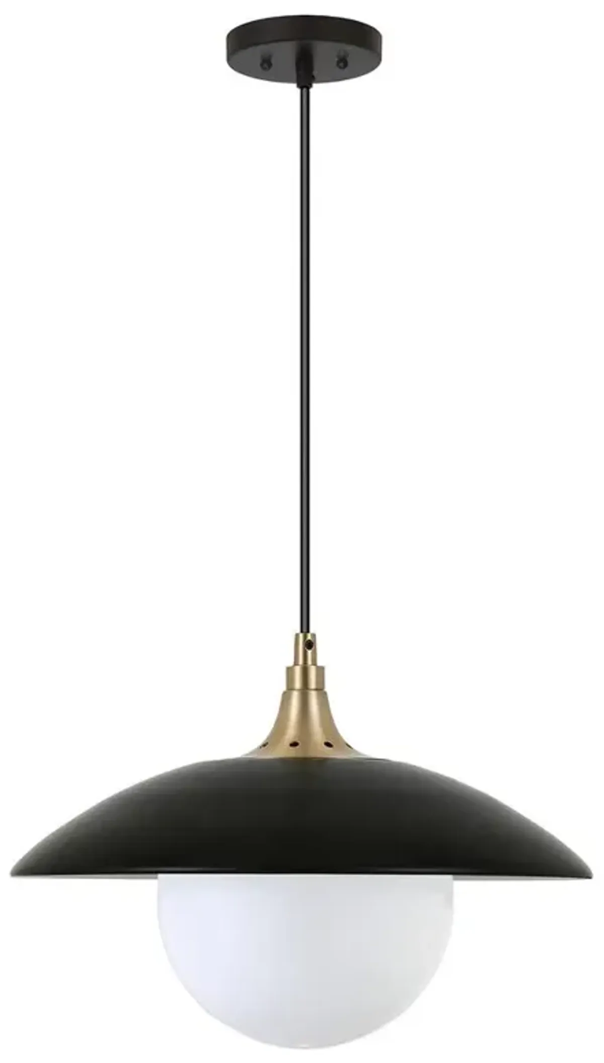 Hudson&Canal Alvia 14.5 Wide Pendant with Metal/Glass Shade in Matte Black/Brass/White