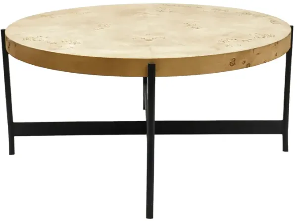 Hivvago 36 Inch Natural And Black Wood and Iron Round Coffee Table