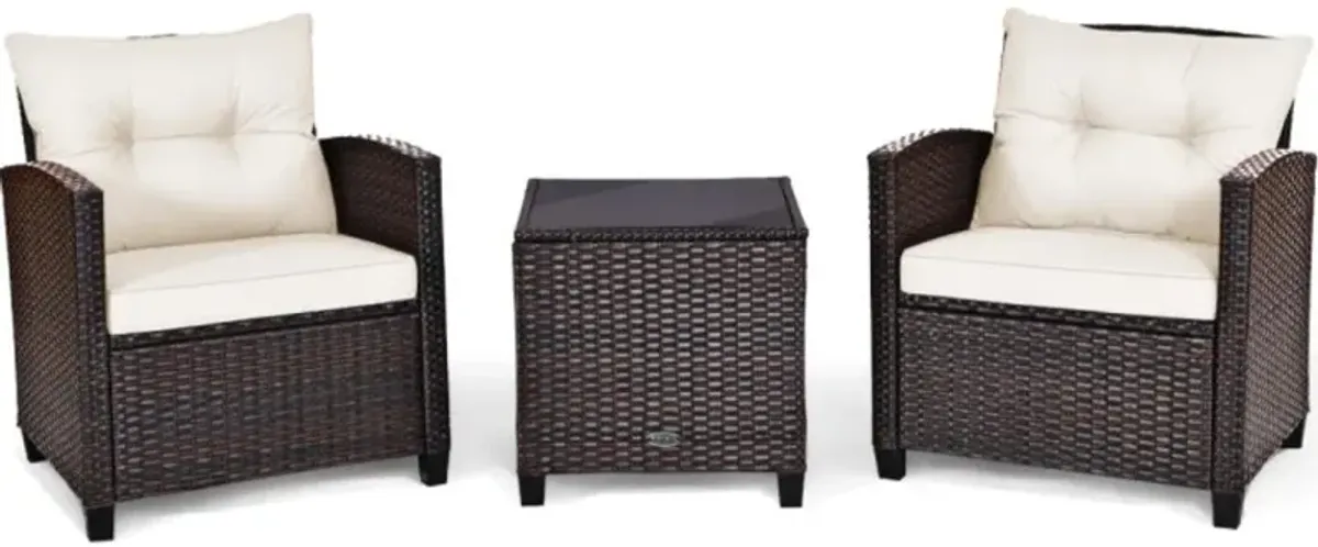 Hivvago 3 Pieces Rattan Patio Furniture Set with Washable Cushion