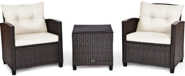 Hivvago 3 Pieces Rattan Patio Furniture Set with Washable Cushion