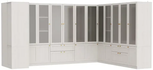 FUFU&GAGA Modular Wardrobe Closet System with Frosted Glass Doors, Gold Handles, Hanging Rods & Drawers,(196.8" W x 98.4" D x 70.9" H),White