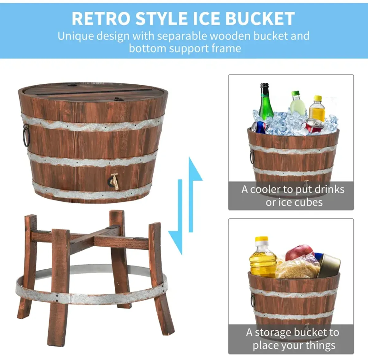 Outdoor Western Style Wood Backyard Cooler w/ Foldable Flip Cover & Drain Faucet