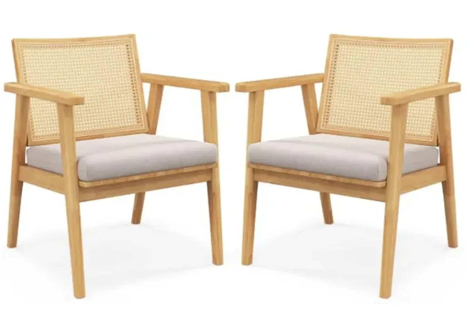 Hivvago Mid Century Modern Accent Chairs Set of 2 with Breathable Rattan Back-Natural