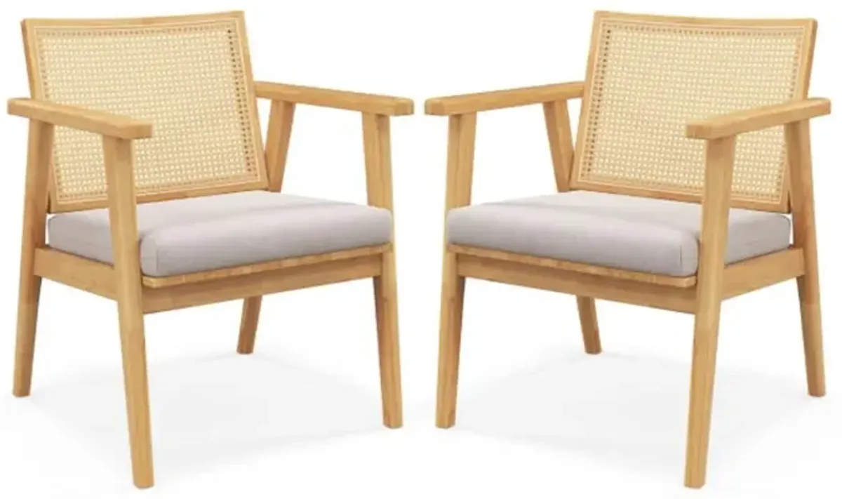 Hivvago Mid Century Modern Accent Chairs Set of 2 with Breathable Rattan Back-Natural