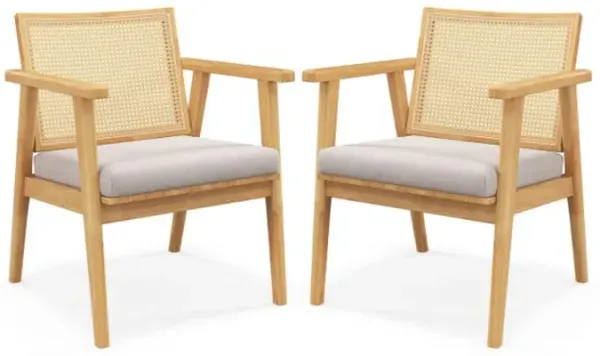 Hivvago Mid Century Modern Accent Chairs Set of 2 with Breathable Rattan Back-Natural