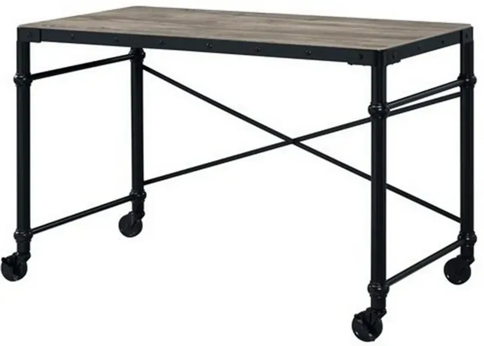 Writing Desk with Casters and Nail Accents, Black-Benzara