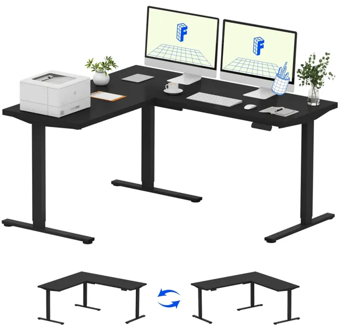 FLEXISPOT L Shaped Standing Desk, 63 x 55 Inch Electric Height Adjustable Corner Desk, Sit Stand Computer Workstation, Preset Co