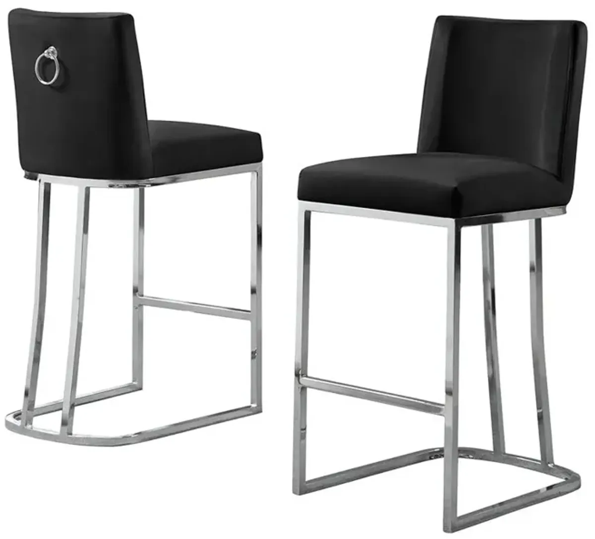 24" Velvet Counter Stool, Black, Chrome Base (Set of 2)