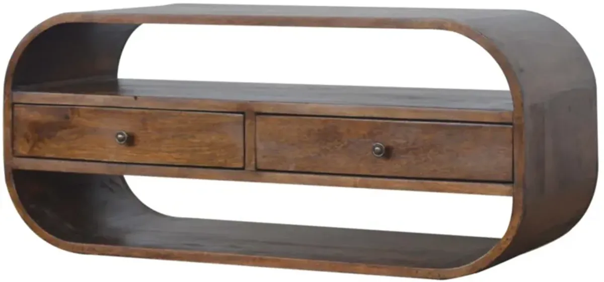 Solid Wood Chestnut Curved Edge Media Unit with 2 Drawers