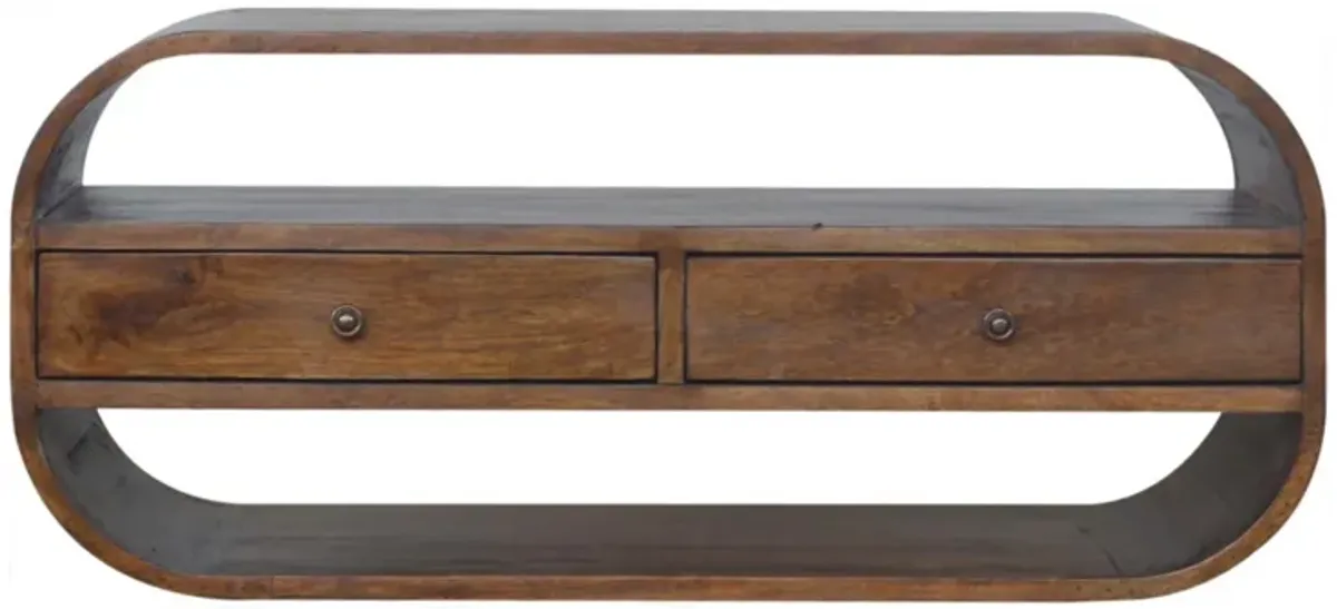 Solid Wood Chestnut Curved Edge Media Unit with 2 Drawers