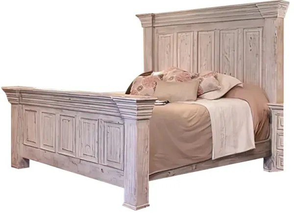 Abi Queen Size Bed, Pine Wood, Classic Molded Frame Design, Antique White - Benzara