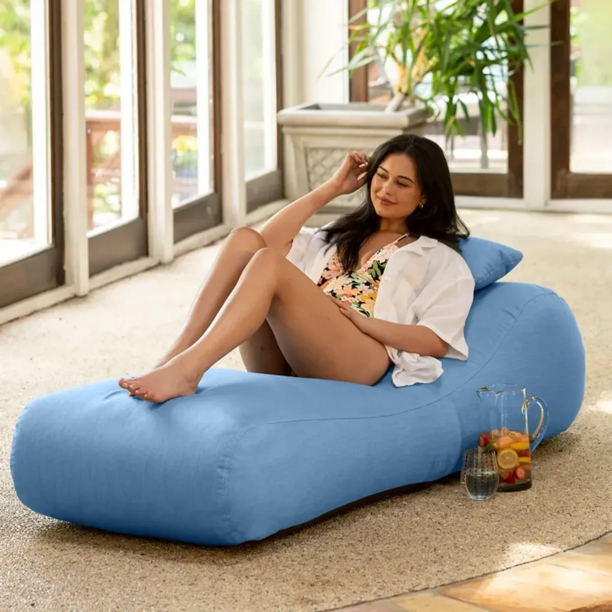 Arlo Outdoor Bean Bag Sun Lounger - Pool and Patio Chaise Bean Bag Lounger, Petal