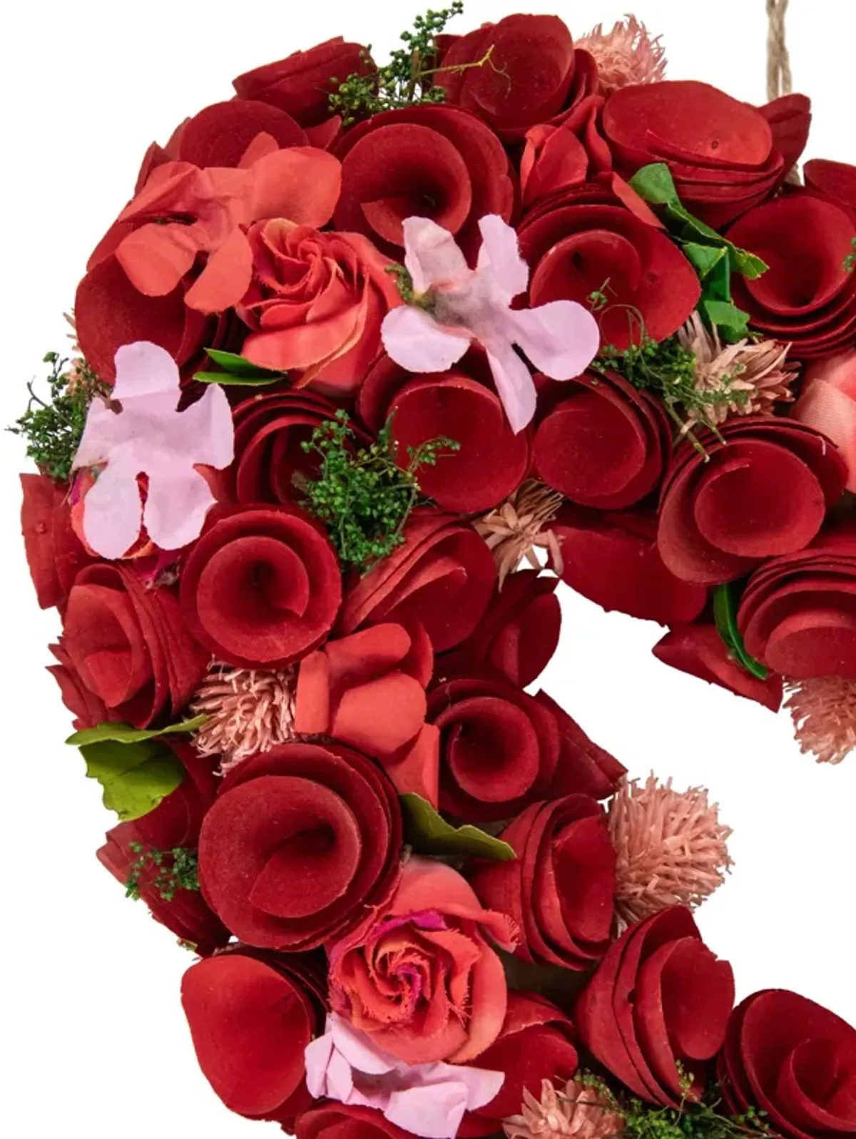 Artificial Floral Valentine's Day Wooden Heart Wreath - 13.5"