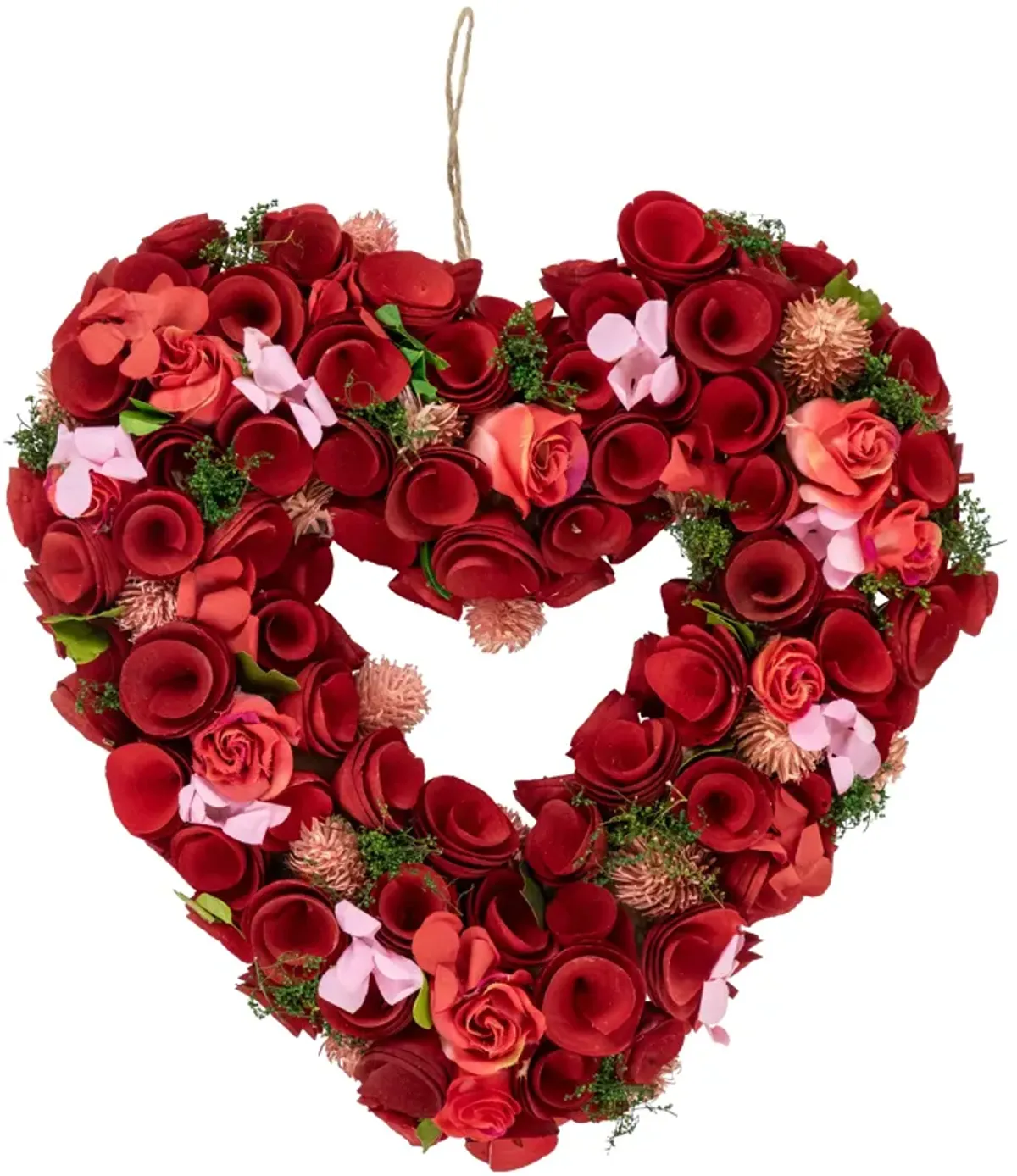Artificial Floral Valentine's Day Wooden Heart Wreath - 13.5"